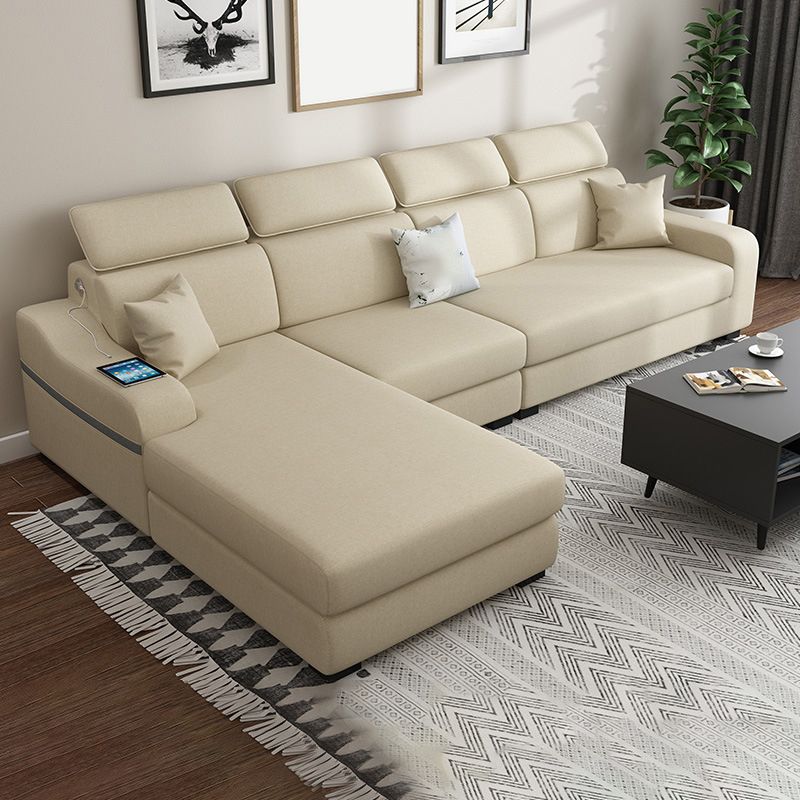 Contemporary Faux Leather/Fabric L-Shape Sofa with Pillow Top Arm Clearhalo 'furn' 'furn_sectionals' 'Furniture' 'furniture_sectionals' 'Living Room Furniture' 'Sectionals' 1200x1200_b87b9dc6-50cc-4b07-ab4a-4f7b34bd7ba0