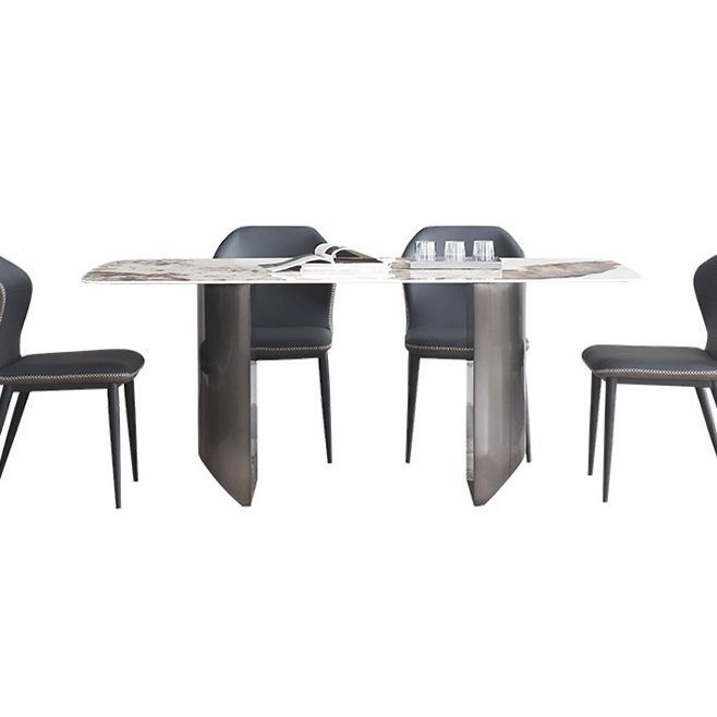 Modern Rectangle Shape Sintered Stone Dining Table Kitchen Dining Table with Double Pedestal Clearhalo ' dining_table' 'Dining Tables & Seating' 'Dining Tables' 'Furniture' 'furniture_dining_table' 'Kitchen & Dining Furniture' 'kitchen&dining_furn' 'kitchen' 'kitchen_dining_table' 1200x1200_b87c077d-3390-471f-b708-f162dc62e0de