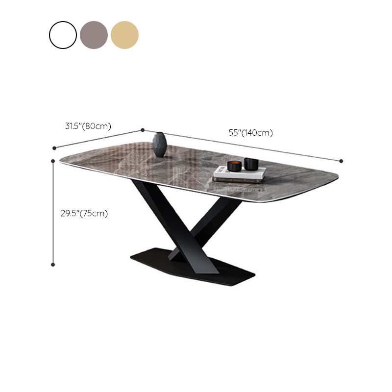 Industrial Style Sintered Stone Table Dining Rectangle Table with Metal Legs for Home Clearhalo 'Dining Tables & Seating' 'Dining Tables' 'dining_table' 'furn' 'furn_dining_table' 'Furniture' 'Kitchen & Dining Furniture' 1200x1200_b880e5f4-3325-4f17-9bca-0743870fc5c4