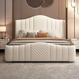 Glam Beige Standard Bed Camel Back Pine Wood and Metal Panel Bed Clearhalo 'Bedroom Furniture' 'Beds' 'furn' 'furn_beds' 'Furniture' 1200x1200_b88471e5-4209-460e-a87a-5ce6a94b4f51