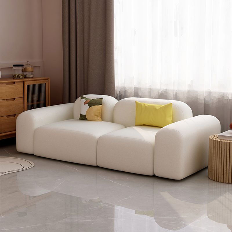 Modern Style Blocks Sofa White Wool Square Arm Seating - 25.6" H