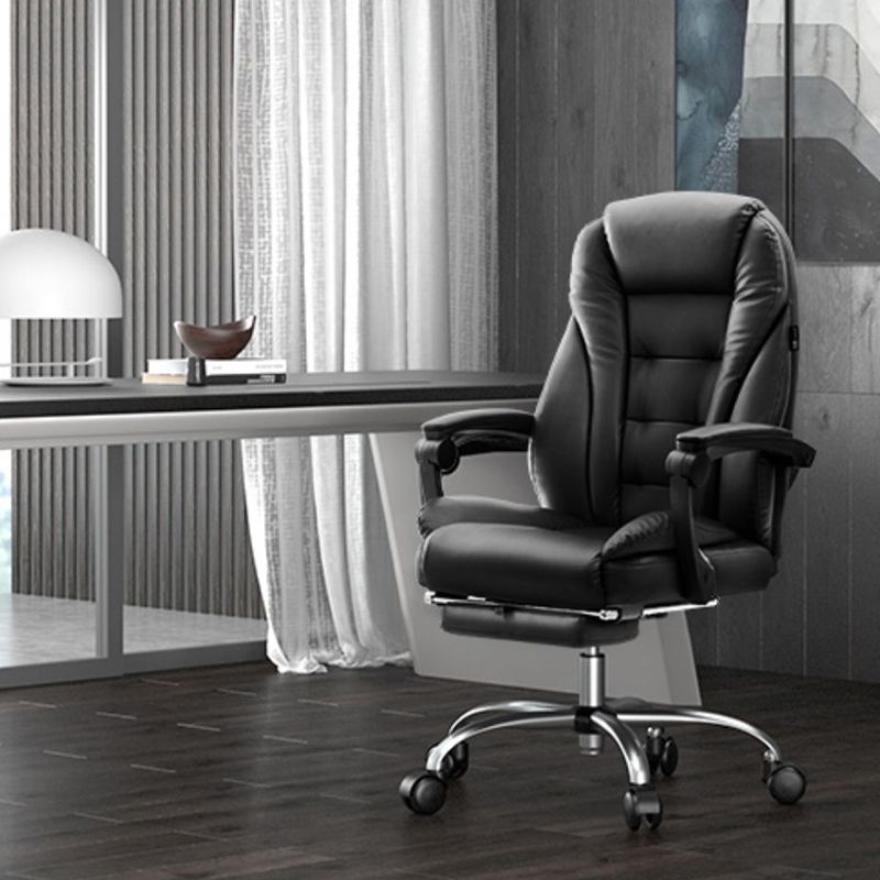 Sedia moderna in fico in pelle girevole sedia a braccia fissa nera.