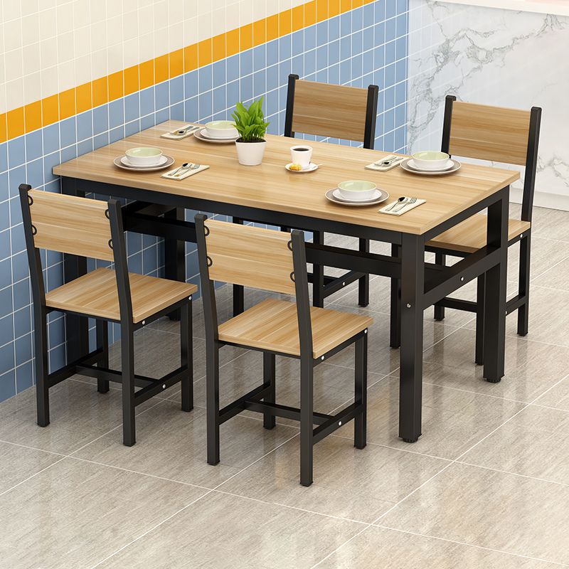 Rectangular Dining Table Wood Tabletop with Steel Trestle Base