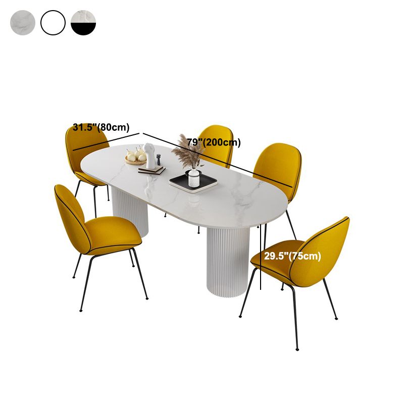 Oval Sintered Stone Dining Table Modern White-black Furniture with Double Pedestal Base Clearhalo 'Dining Tables & Seating' 'Dining Tables' 'dining_table' 'furn' 'furn_dining_table' 'Furniture' 'Kitchen & Dining Furniture' 1200x1200_b889d74b-ec2d-430c-8065-281e0b4d2dc2
