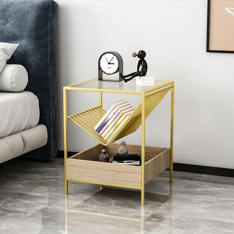 21.6" Tall Metal Frame End Table Glass Square Top Side Table with Shelf