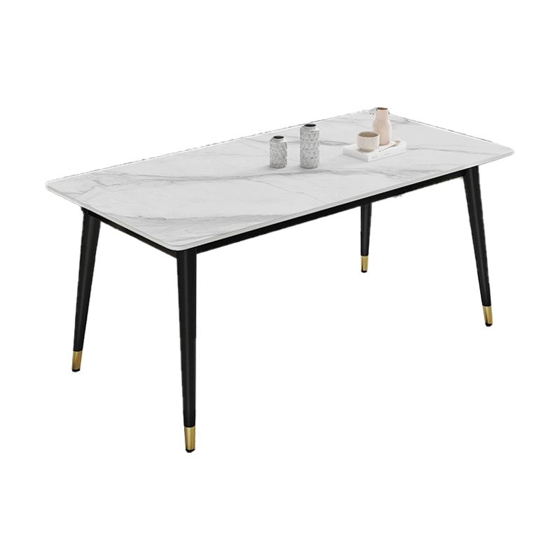 Black 4-foot Metal Dining Table Modern Stone Top Rectangle Dinette Table Clearhalo 'Dining Tables & Seating' 'Dining Tables' 'dining_table' 'furn' 'furn_dining_table' 'Furniture' 'furniture_dining_table' 'Kitchen & Dining Furniture' 1200x1200_b8911f59-123b-49e1-b42a-494697c69dc8