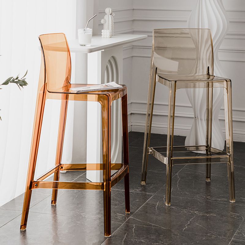 Contemporary Plastic Transparent Backrest Counter High Stool with 4 Legs