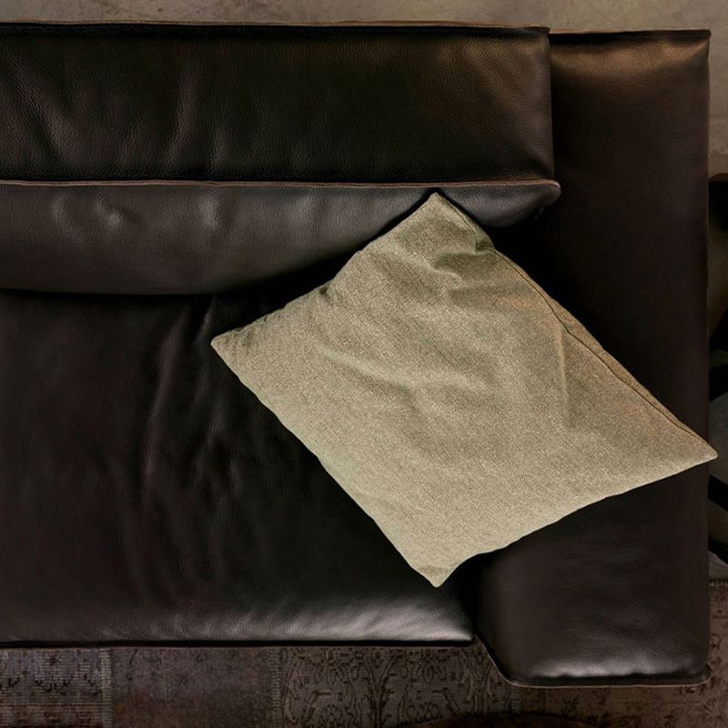 30"H Contemporary Seating Square Arm Pillows Gray Leather Sofa