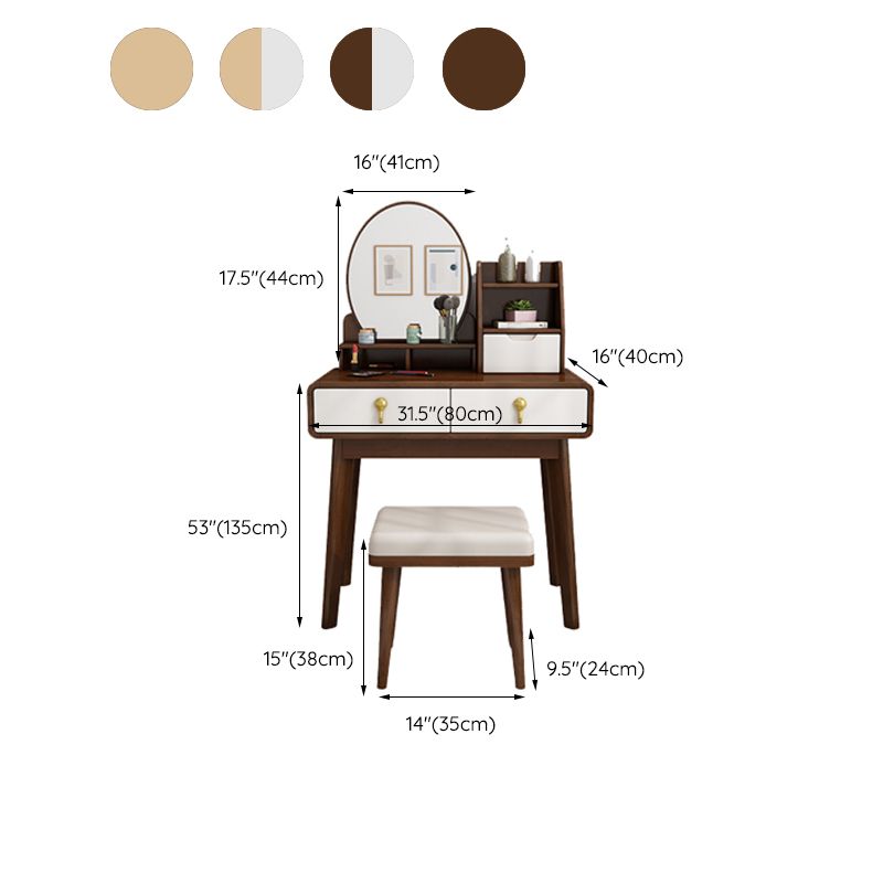 Scandinavian Solid Wood Makeup Counter with 3 Drawer and Mirror Clearhalo 'Bedroom Furniture' 'furn' 'furn_makeup_vanities' 'Furniture' 'Makeup Vanities' 'makeup_vanities' 1200x1200_b899ef35-9d23-4bb3-baed-474694bebd4c