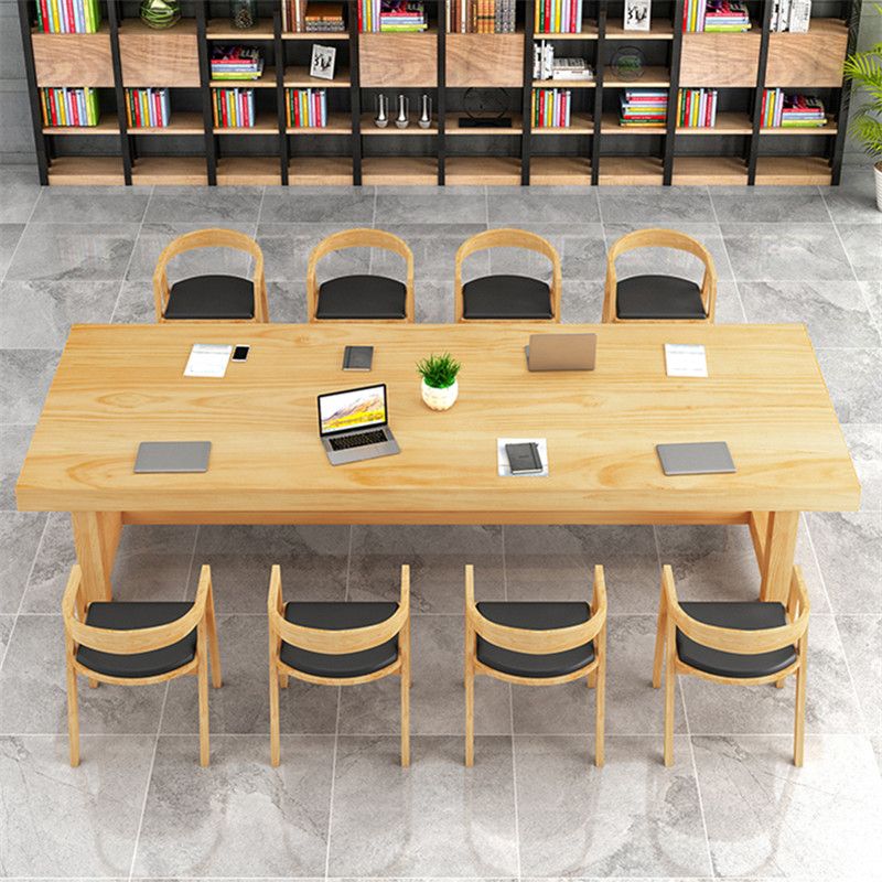 Modern Rectangle Office Table Solid Wood Trestle Base Meeting Desk Clearhalo 'furn' 'furn_office_desk' 'Furniture' 'Office Desks' 'Office Furniture' 'office_desk' 1200x1200_b89c4bb8-edc0-4d65-832e-67ace15c79fe