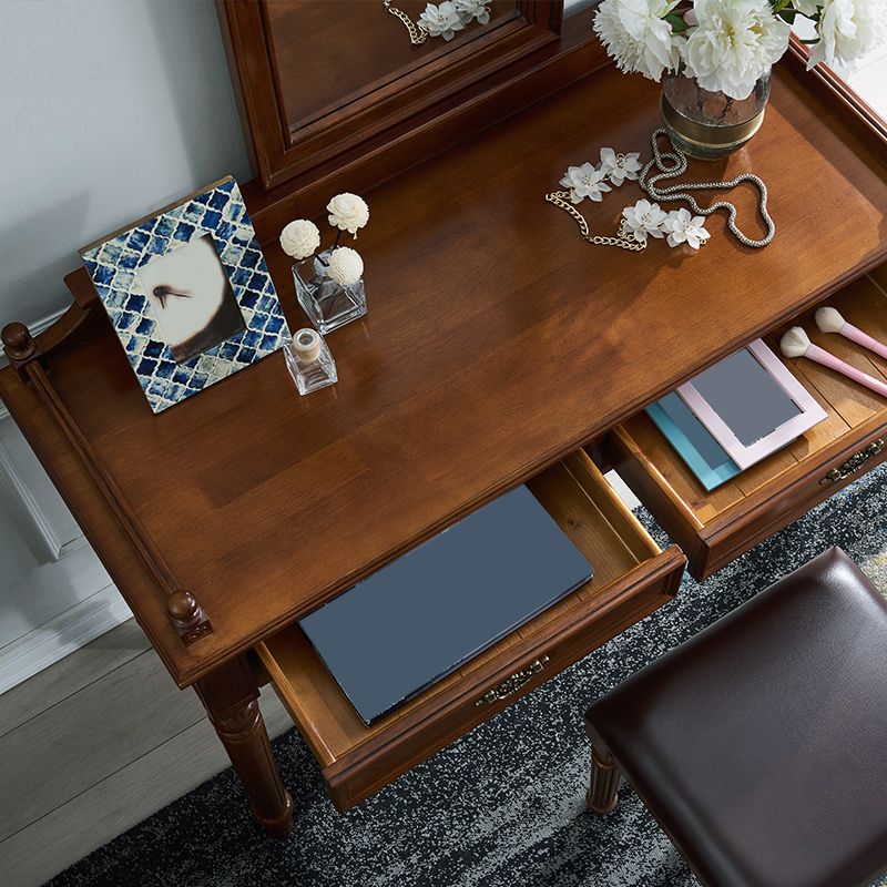 17.71 "スツールセットの茶色のドレッサーと2ドロワーとミラー付きの広い堅い木材洗面化粧台セット
