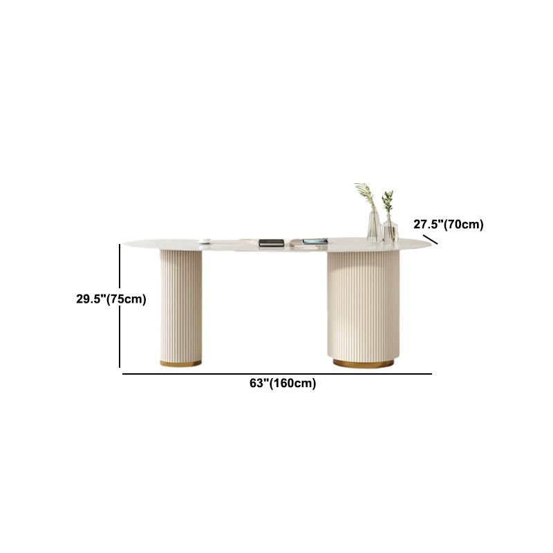 Scrivania di scrittura a forma irregolare scrivania bianca con 3 cassetti