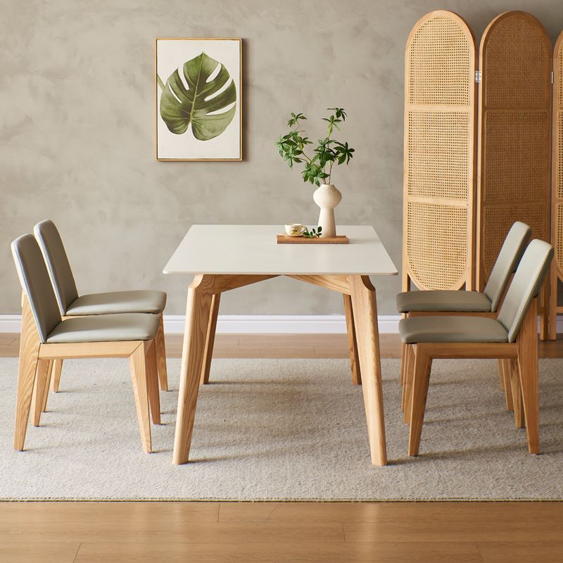 Mid-Century Modern Dining Table White Stone Top Table with Wooden Base Clearhalo 'Dining Tables & Seating' 'Dining Tables' 'dining_table' 'furn' 'furn_dining_table' 'Furniture' 'Kitchen & Dining Furniture' 1200x1200_b8a03ec0-0fcb-4b24-8197-bd5015ac2a25