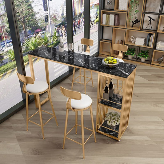 Tavolo da cocktail bar rettangolo rettangolo a 2 piani di pub in marmo con base metallica con base in metallo