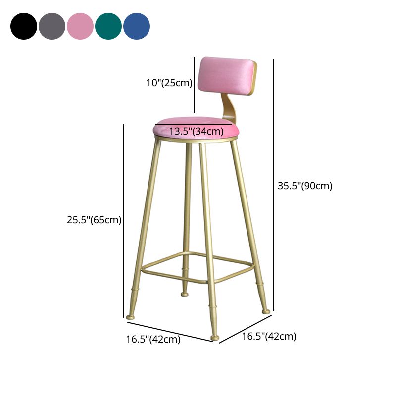 Glam Armless Backrest Counter Stool Iron Milk Tea Shop Bar Stool with Velvet Cushion Clearhalo 'Bar Furniture' 'Bar Stools' 'bar_stools' 'furn' 'furn_bar_stools' 'furniture_bar_stools' 'Kitchen & Dining Furniture' 'kitchen&dining_furn' 'kitchen' 'kitchen_furn' Furniture' 1200x1200_b8a4f044-65f6-4c13-929c-8bf8adef444f