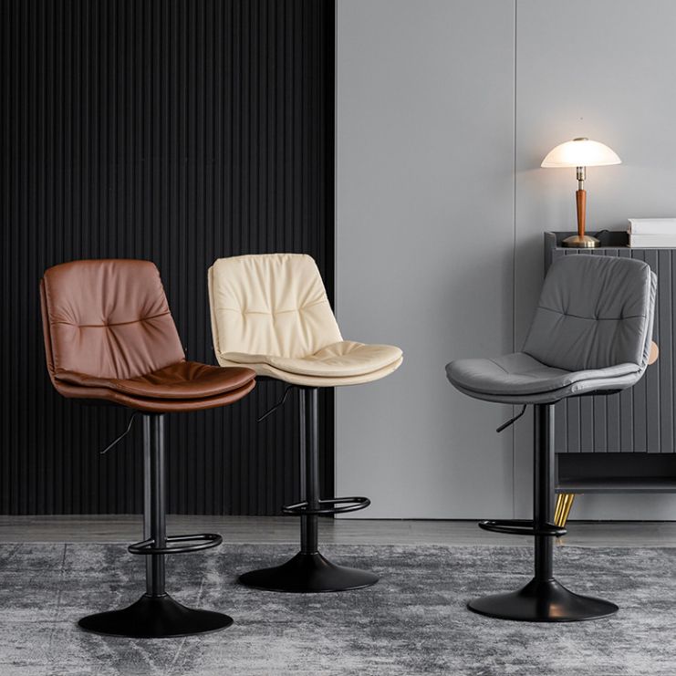 Modern Metal Barstool Faux Leather Footrest Stool Adjustable Height in Matte Finish Clearhalo 'Bar Furniture' 'Bar Stools' 'bar_stools' 'furn' 'furn_bar_stools' 'Furniture' 'Kitchen & Dining Furniture' 1200x1200_b8a68055-ae91-40b8-8328-264f5968e79c