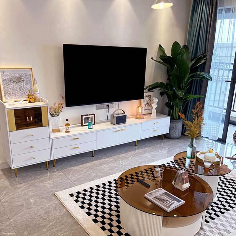 White Glam Style TV Stand Stone Enclosed Storage TV Cabinet with 4 Drawers Clearhalo 'furn' 'furn_tv_stands_entertainment_centers' 'Furniture' 'Living Room Furniture' 'TV Stands & Entertainment Centers' 'TV Stands & Media Storage Furniture' 'tv_stands_entertainment_centers' 1200x1200_b8a88321-cedd-4d9b-bcd4-079926e9517d