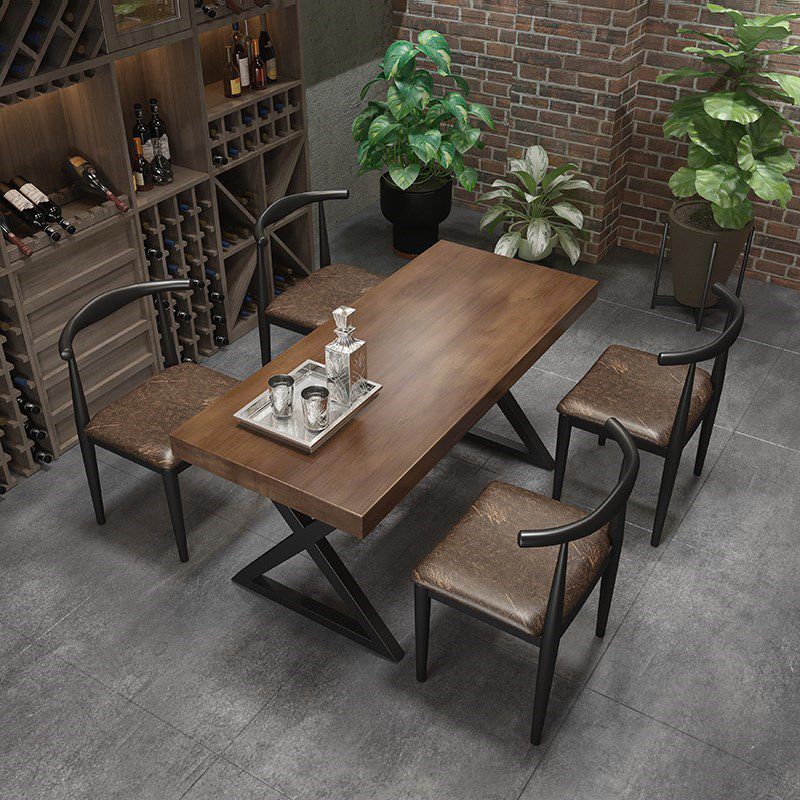 Industrial Rectangle Wood Dining Table 1/5/7 Pieces Dining Set for Cafe