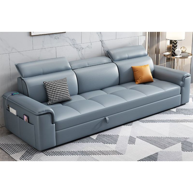 Faux Leather Cushion Back Sectionals 35.43"H Pillow Top Arm Sofa with Storage, Blue Clearhalo 'furn' 'furn_sectionals' 'Furniture' 'furniture_sectionals' 'Living Room Furniture' 'Sectionals' 1200x1200_b8a8b15c-6b7b-4044-9993-2429604d425d