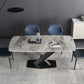 Luxury Sintered Stone Top Dining Table Rectangle Dining Table with Metal Pedestal in Black
