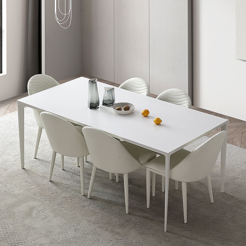 Metal Contemporary Rectangular Dining Table White Sintered Stone Top Table with Legs Clearhalo 'Dining Tables & Seating' 'Dining Tables' 'dining_table' 'Furniture' 'furniture_dining_table' 'Kitchen & Dining Furniture' 'kitchen' 'kitchen_dining_table' 1200x1200_b8ab5c1f-6bf4-45b0-8646-263b8ea4b2a4
