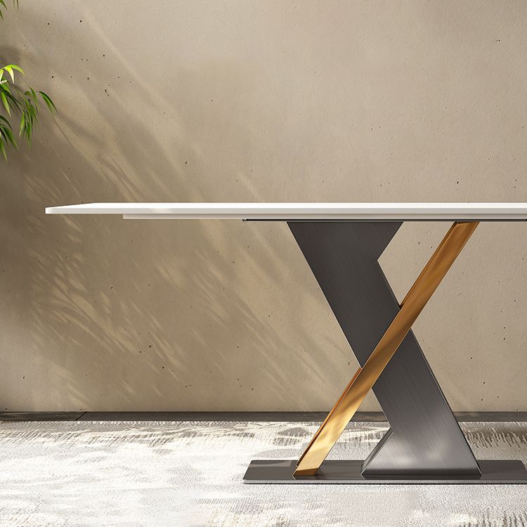 Modern Style Pedestal Dining Table Sintered Stone Rectangle Table