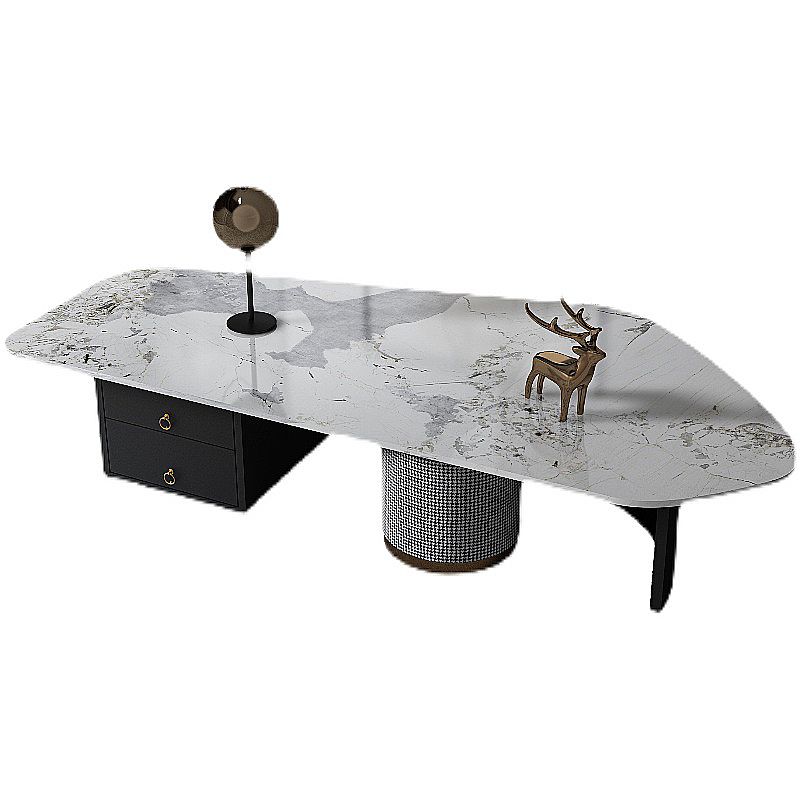 Modern Style White/grey Slate Top Metal Base with Drawer Free Shape Coffee Table Clearhalo 'Coffee & Accent Tables' 'Coffee Tables' 'coffee_tables' 'furn' 'furn_coffee_tables' 'Furniture' 'furniture_coffee_tables' 'Living Room Furniture' 1200x1200_b8b1c00d-3b58-4aab-9a50-cc8ce83a5203