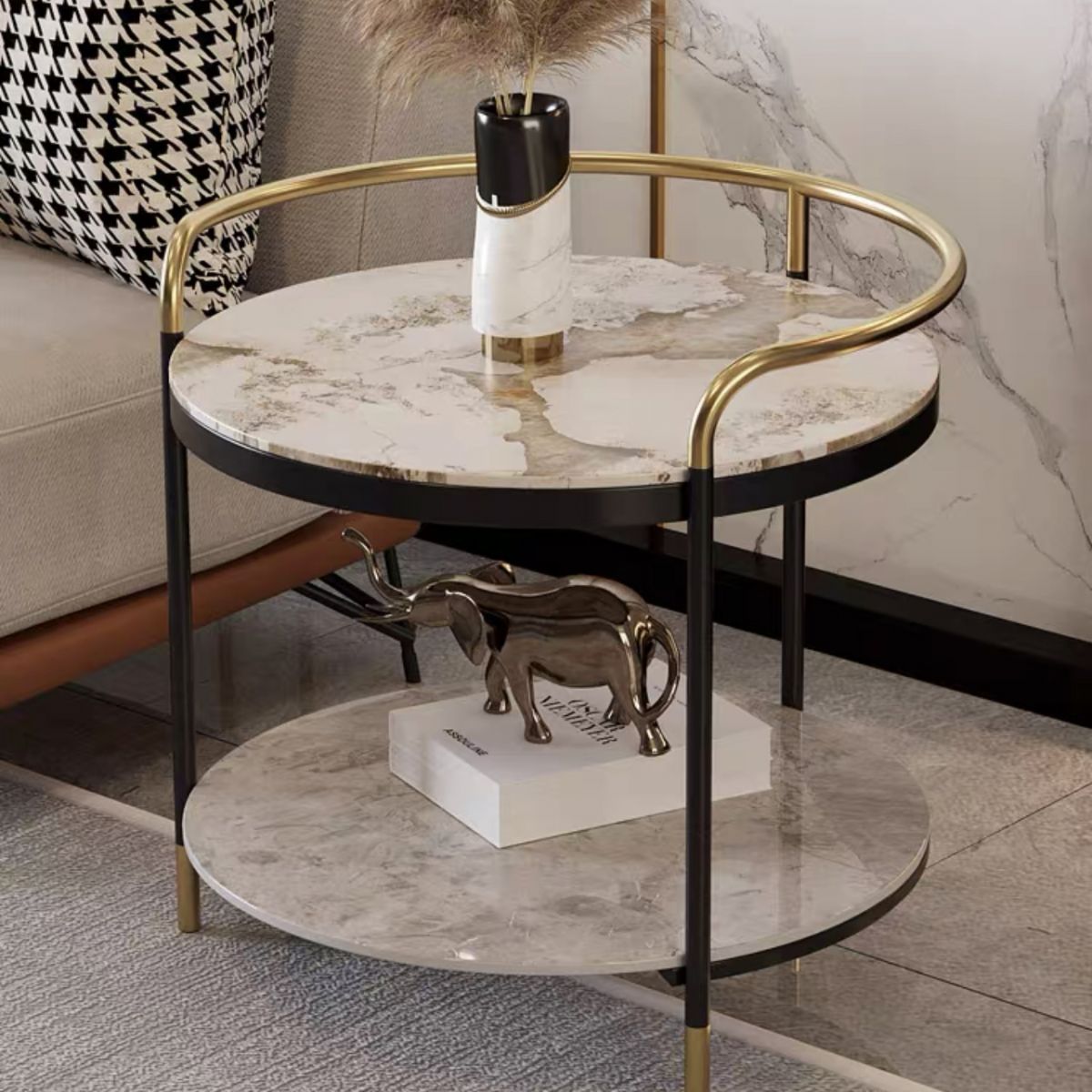 Contemporary with Shelf 3 Legs Round Double Tier Side End Table Clearhalo 'Coffee & Accent Tables' 'End & Side Tables' 'end_side_tables' 'furn' 'furn_end_side_tables' 'Furniture' 'Living Room Furniture' 1200x1200_b8b3ff03-510a-4ceb-ac9c-c11f43f4ca72