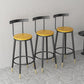 Modern Armless Backrest Counter Stool Iron Bar Stool with Wooden Seat and Pedal