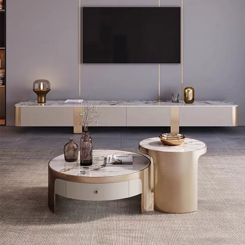 Contemporary TV Console Stone Enclosed Storage TV Stand Console with Drawers Clearhalo 'furn' 'furn_tv_stands_entertainment_centers' 'Furniture' 'Living Room Furniture' 'TV Stands & Entertainment Centers' 'TV Stands & Media Storage Furniture' 'tv_stands_entertainment_centers' 1200x1200_b8b8dcdb-6db9-492a-ab2b-36573e534378