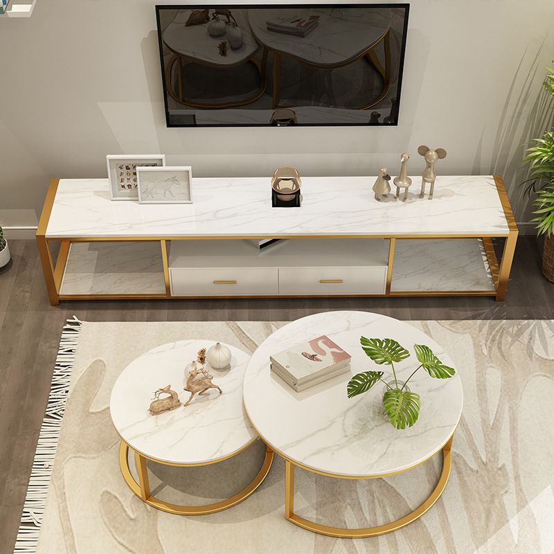 Console multimédia Glam, meuble TV à rangement ouvert, pour salon