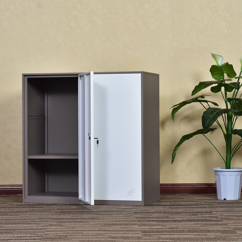 Armoire contemporaine non conservatrice avec portes à charnière armoire de rangement en métal blanc et marron