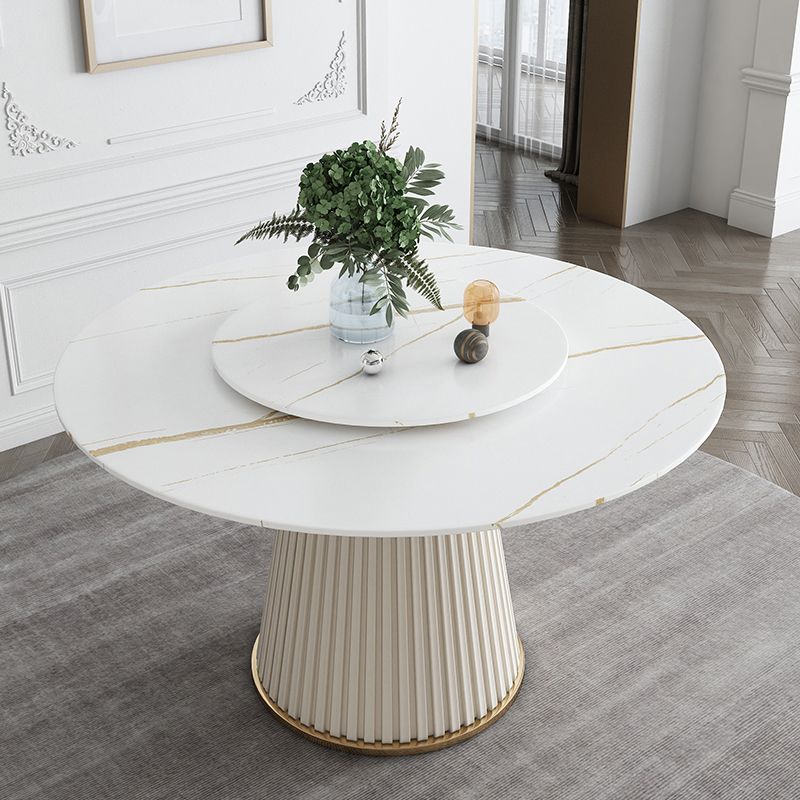 Glam Round Dinette Set 1/4/5/7 Pieces Dining Table Set with White Sintered Stone Top Clearhalo 'Dining Room Sets' 'Dining Tables & Seating' 'dining_room_set' 'furn' 'furn_dining_room_set' 'Furniture' 'furniture_dining_room_set' 'Kitchen & Dining Furniture' 1200x1200_b8c1adc1-8fb6-4a0b-92b5-ec2d66ee2b6b