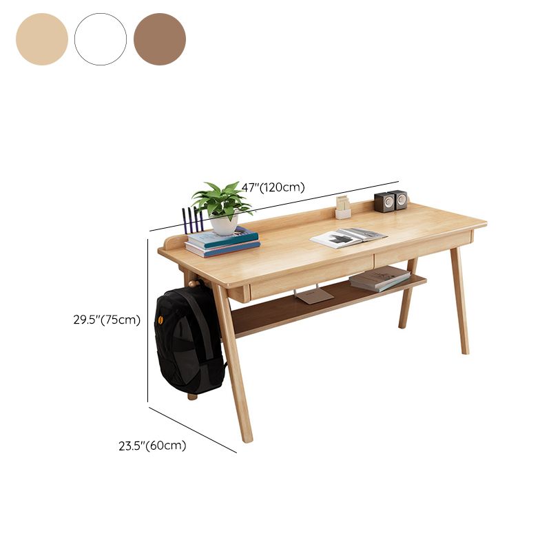 Bureau de bureau en bois de caoutchouc 2 tiroirs en bois massif home écriture avec étagère