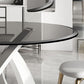 Modern Round Dining Table Glass Tabletop with White Pedestal Base