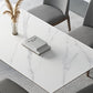 Table rectangulaire Table de salle à manger en pierre frittée moderne médiévale avec base en bois