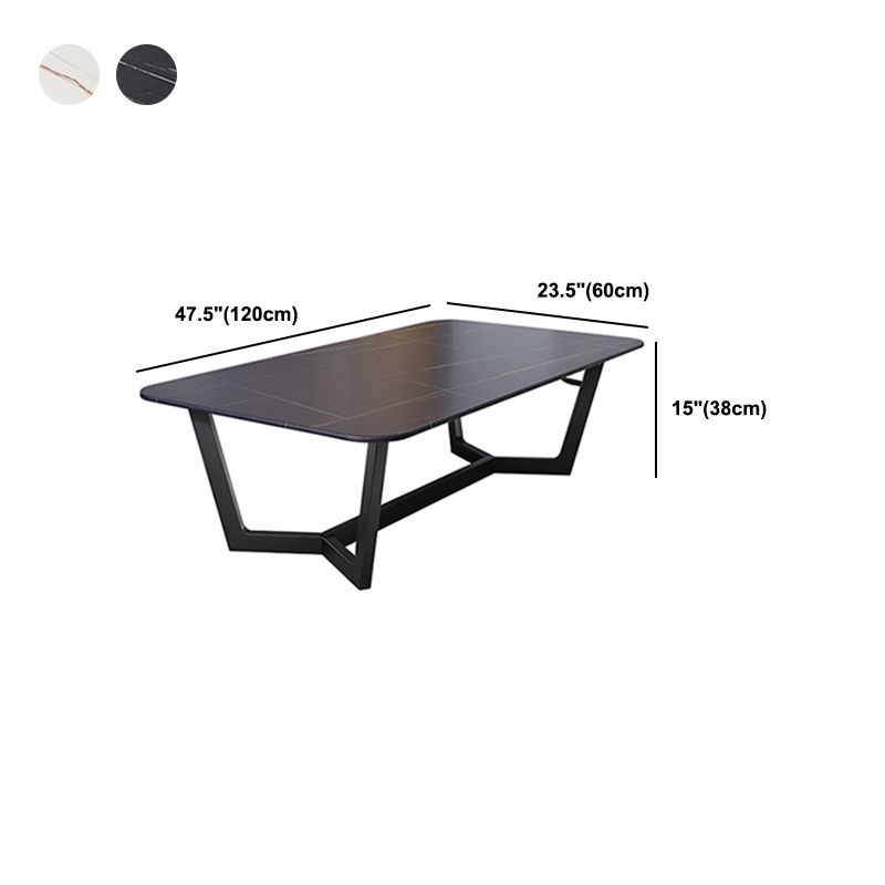 Modern Style Slate Table with Rectangular Black Metal Trestle Type Base Coffee Table