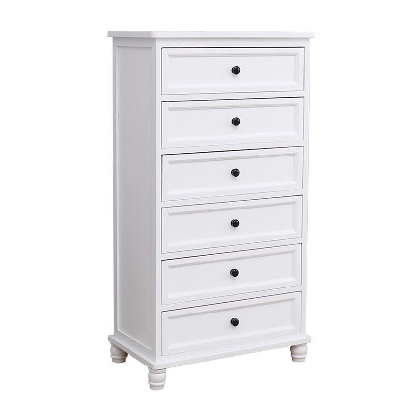 Contemporary White Accent Chest with Drawers and Solid Wood Bun Feet