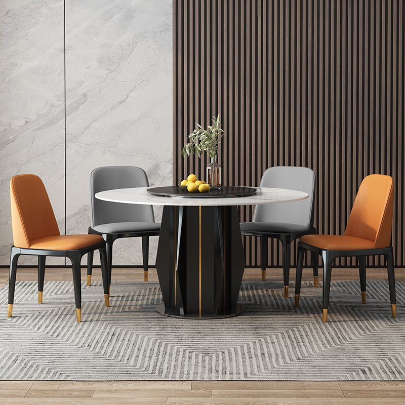 Modern Round Dining Table Sintered Stone Table with Wood Leg for Home