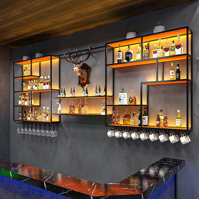 Wand gemonteerd wijnrek moderne metalen wijnfles en glazen rek voor bar