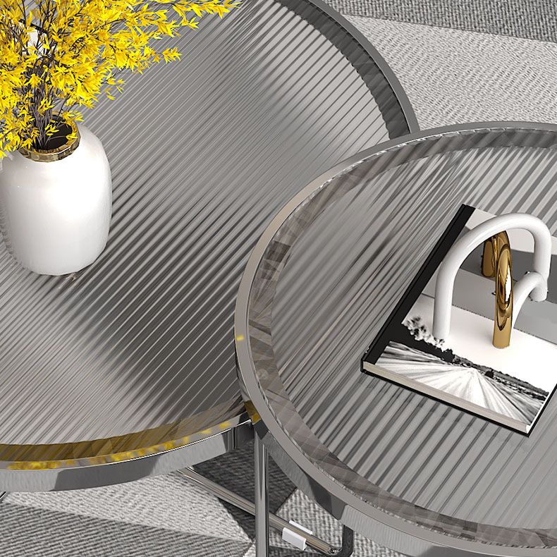 Round Cross Legs Coffee Table Stainless Steel Cocktail Table Clearhalo 'Coffee & Accent Tables' 'Coffee Tables' 'coffee_tables' 'furn' 'furn_coffee_tables' 'Furniture' 'Living Room Furniture' 1200x1200_b8c77354-ea73-4a6f-8347-35e3e1d0aa4f