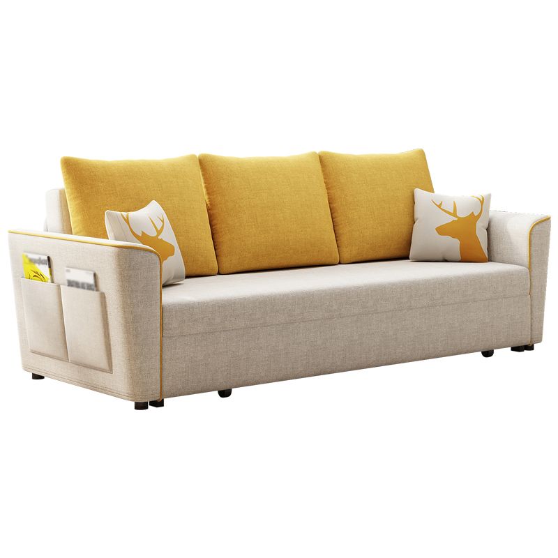 Cream Color Contemporary Linen Square Arm Sofa Bed Standard Sofa for Living Room Clearhalo 'furn' 'furn_sofas' 'Furniture' 'furniture_sofas' 'Living Room Furniture' 'Sofa' 'sofas' 1200x1200_b8c786f0-ad7f-4de4-b8bb-bc2b52fbc0ec