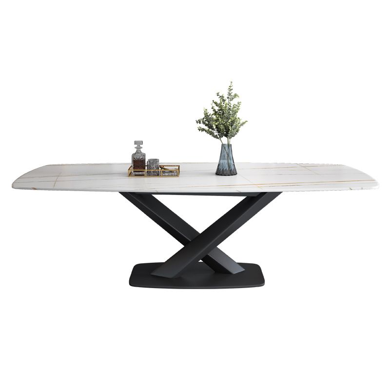 Sintered Stone Top Dining Table Modern Rectangle Table with Metal Pedestal Clearhalo ' dining_table' 'Dining Tables & Seating' 'Dining Tables' 'furn' 'furn_dining_table' 'Furniture' 'furniture_dining_table' 'Kitchen & Dining Furniture' 'kitchen&dining_furn' 'kitchen' 'kitchen_dining_table' 1200x1200_b8c91104-a7e4-420f-ab66-23ff0fceff90