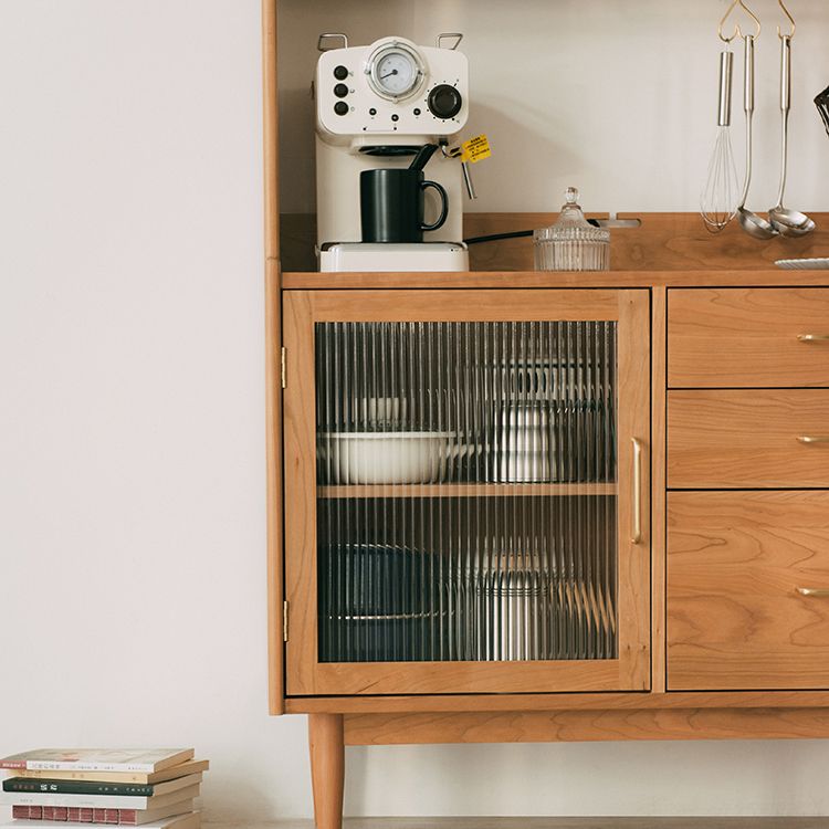 3-lads eetserver Pine vaste houten buffet server met glazen deuren