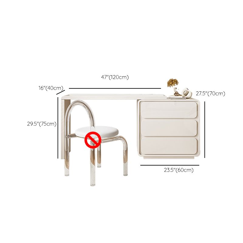 Cream Pine Wood Vanity Make up Table Set with Stool and Mirror