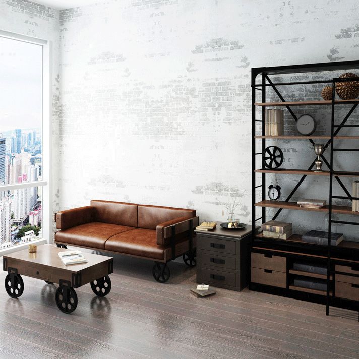 Modern Abstract Wooden Coffee Table Rectangular Top Shape Cocktail Table