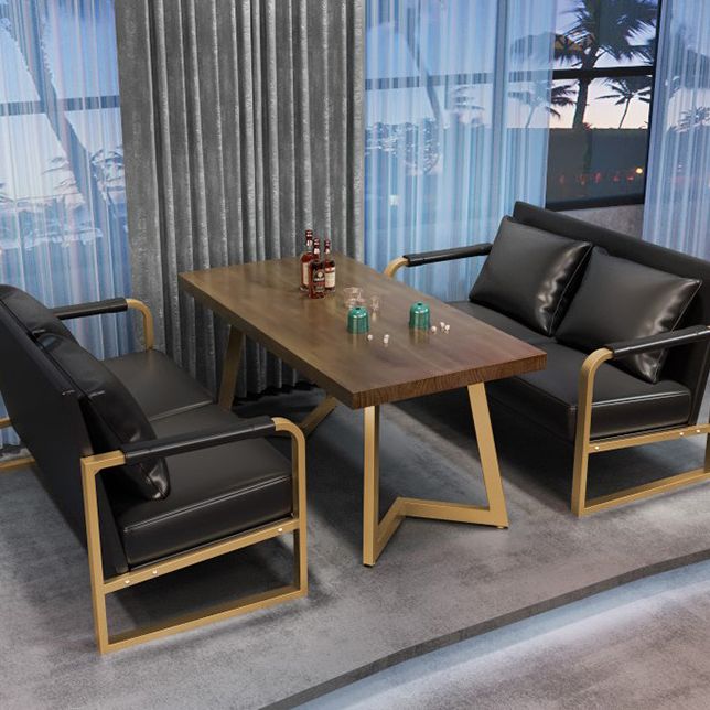 Industrial Solid Wood Dinner Room Kitchen Table Brown Table with Gold Frame for Dining Room Clearhalo ' dining_table' 'Dining Tables & Seating' 'Dining Tables' 'furn' 'furn_dining_table' 'Furniture' 'furniture_dining_table' 'Kitchen & Dining Furniture' 'kitchen&dining_furn' 'kitchen' 'kitchen_dining_table' 1200x1200_b8cf5b5d-9228-4e74-9b87-c21b7af6a876