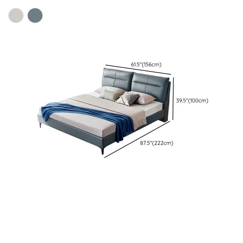 Rectangular Solid Color Panel Bed Genuine Leather Standard Bed with Metal Legs Clearhalo 'Bedroom Furniture' 'Beds' 'furn' 'furn_beds' 'Furniture' 1200x1200_b8cf7cbf-b275-4325-a67d-c7c20bcc32c2