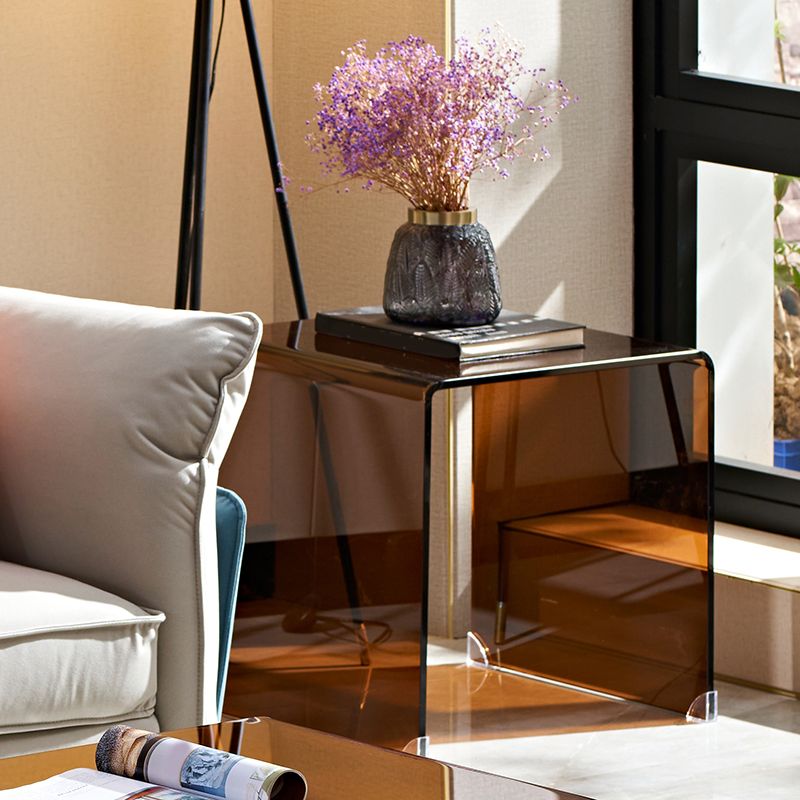 Mesa de trineo marrón moderno mesa de vidrio cuadrado de la sala de vidrio para sala de estar