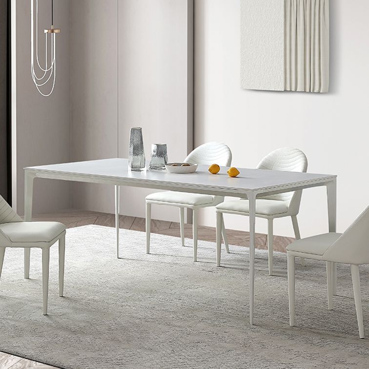 Modern White Rectangle Shape Dining Table Sintered Stone Kitchen Dining Table with 4 Legs Base Clearhalo ' dining_table' 'Dining Tables & Seating' 'Dining Tables' 'Furniture' 'furniture_dining_table' 'Kitchen & Dining Furniture' 'kitchen&dining_furn' 'kitchen' 'kitchen_dining_table' 1200x1200_b8d74af2-3413-433c-b1d0-5f2ec259d3aa